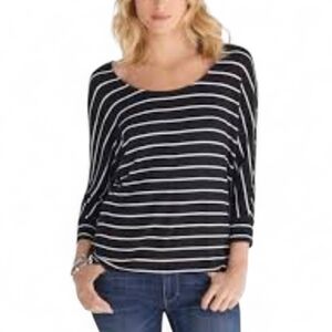 White House Black Market Black Striped Stretchy Knit Tunic Scoop Neck Small‎